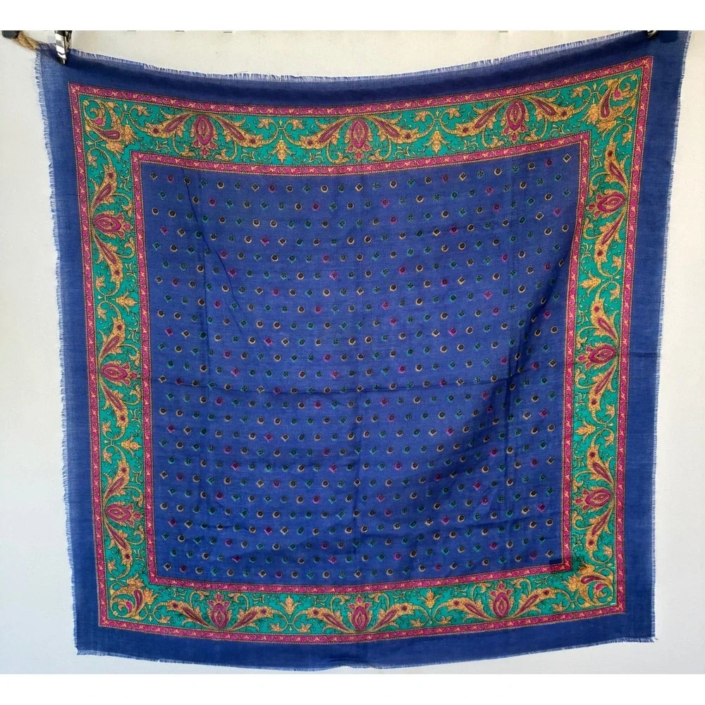 Liz Sinclair Square Scarf Paisley Vibrant Colorful BOHO Chic Blue Excellent